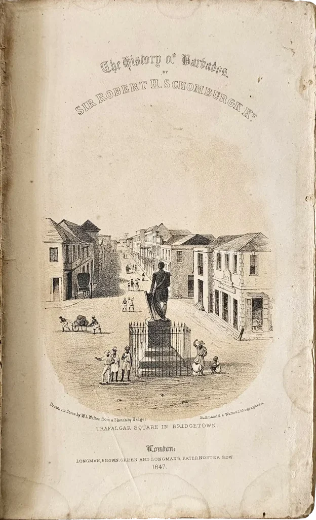 Inside cover of History of Barbados by Sir Robert H Schomburgk first edition 1847