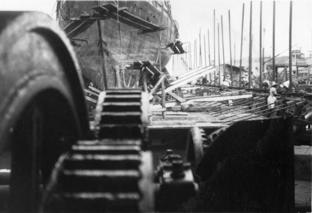 HMS Black Bear on Blackwood Screwdock c1942