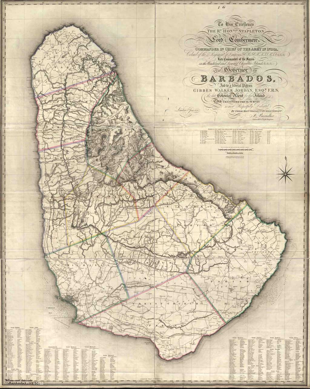F De BALLALIER 1825 Barbados map