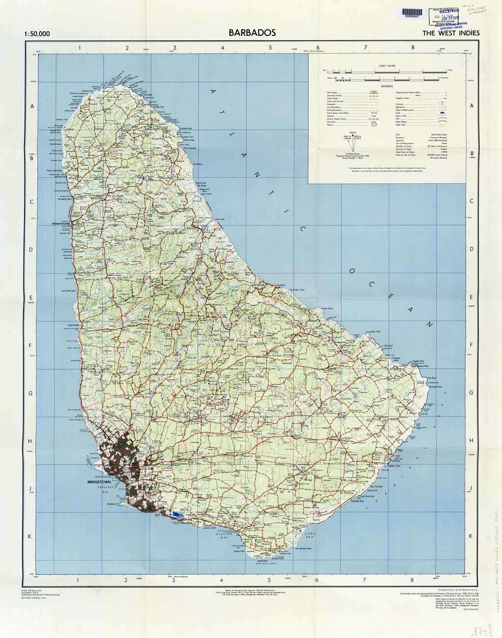 1958 Barbados map