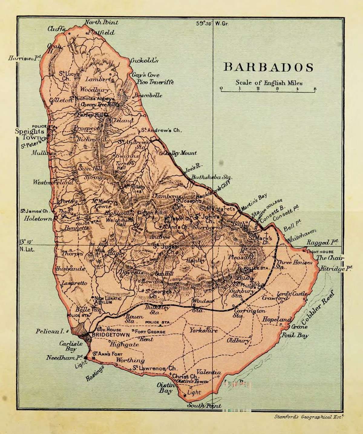 Barbados Map from Handbook of Barbados - 1912