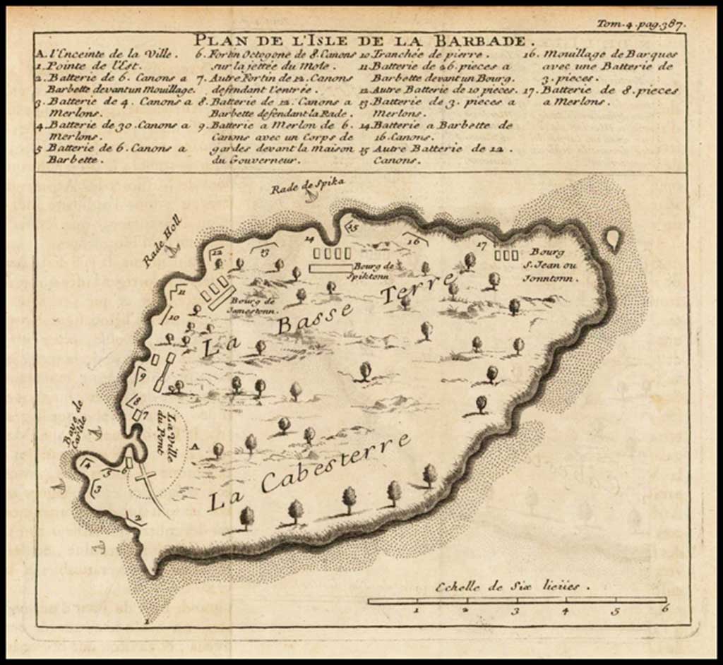 LABAT (JEAN BAPTISTE) 1724 Barbados map