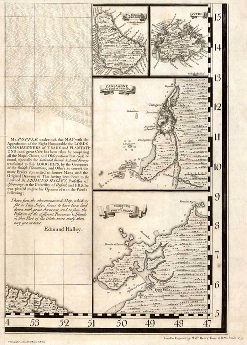 POPPLE (HENRY) 1733 Barbados map