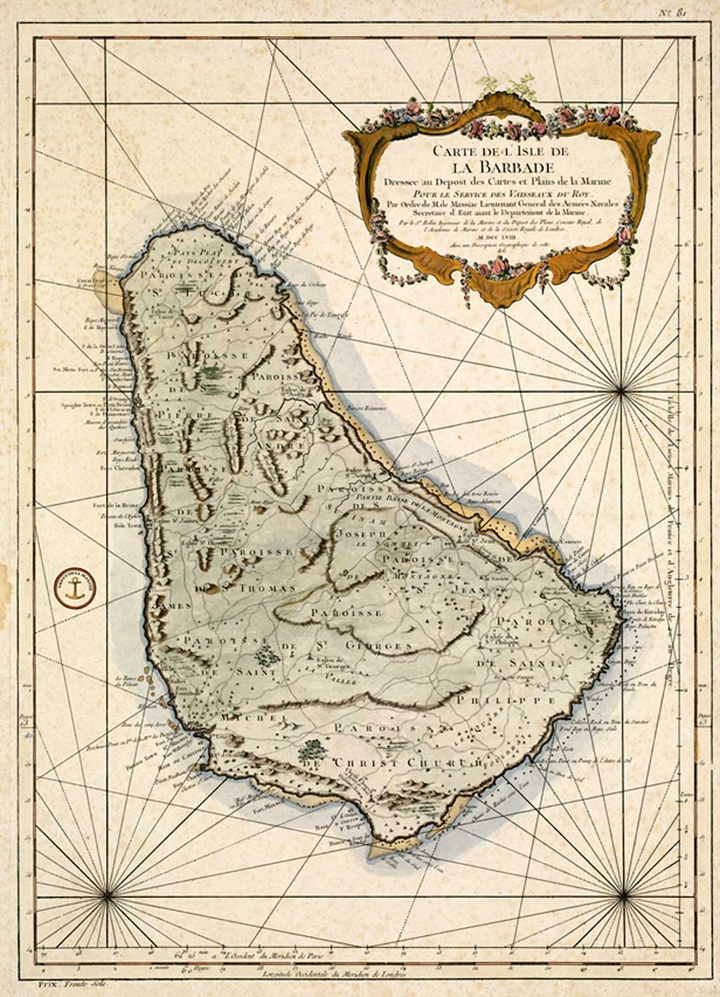 BELLIN (J.N.) 1758 Barbados map