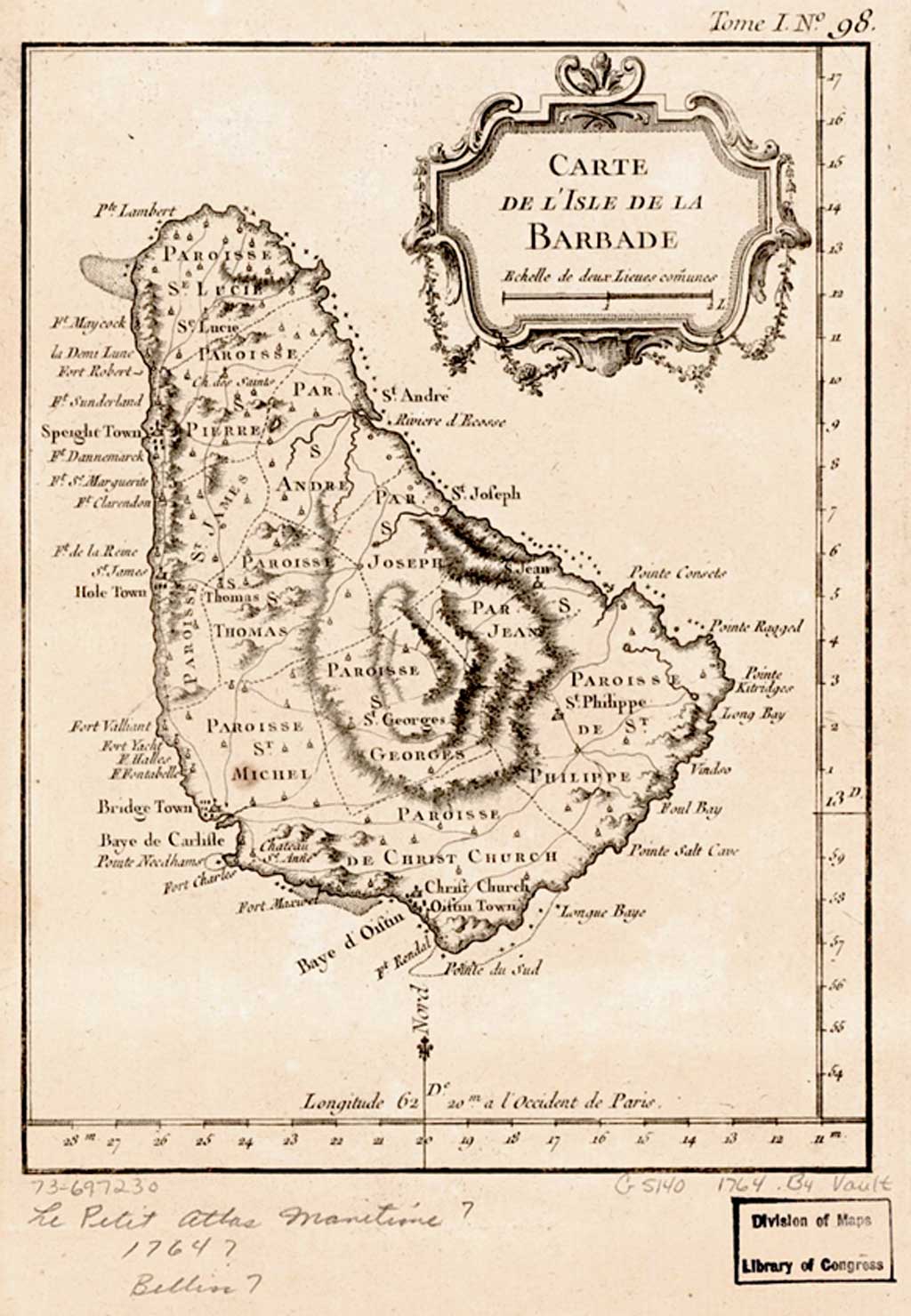 BELLIN (J.N.) 1758 Barbados map
