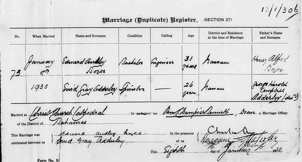 Marriage Audley Boyce to Enid Adderley 1930