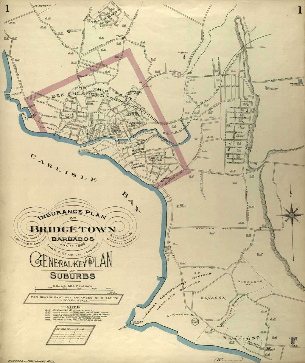 1895 Insurance Map Bridgetown, Barbados