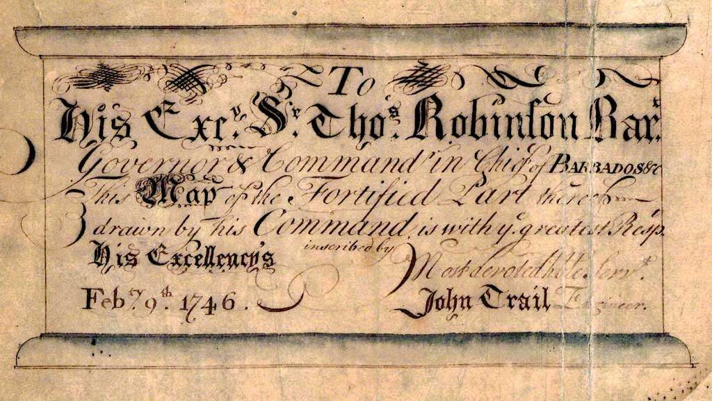 1746 John Trail map of the Fortified part of the Island of Barbados