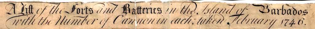 1746 John Trail map of the Fortified part of the Island of Barbados