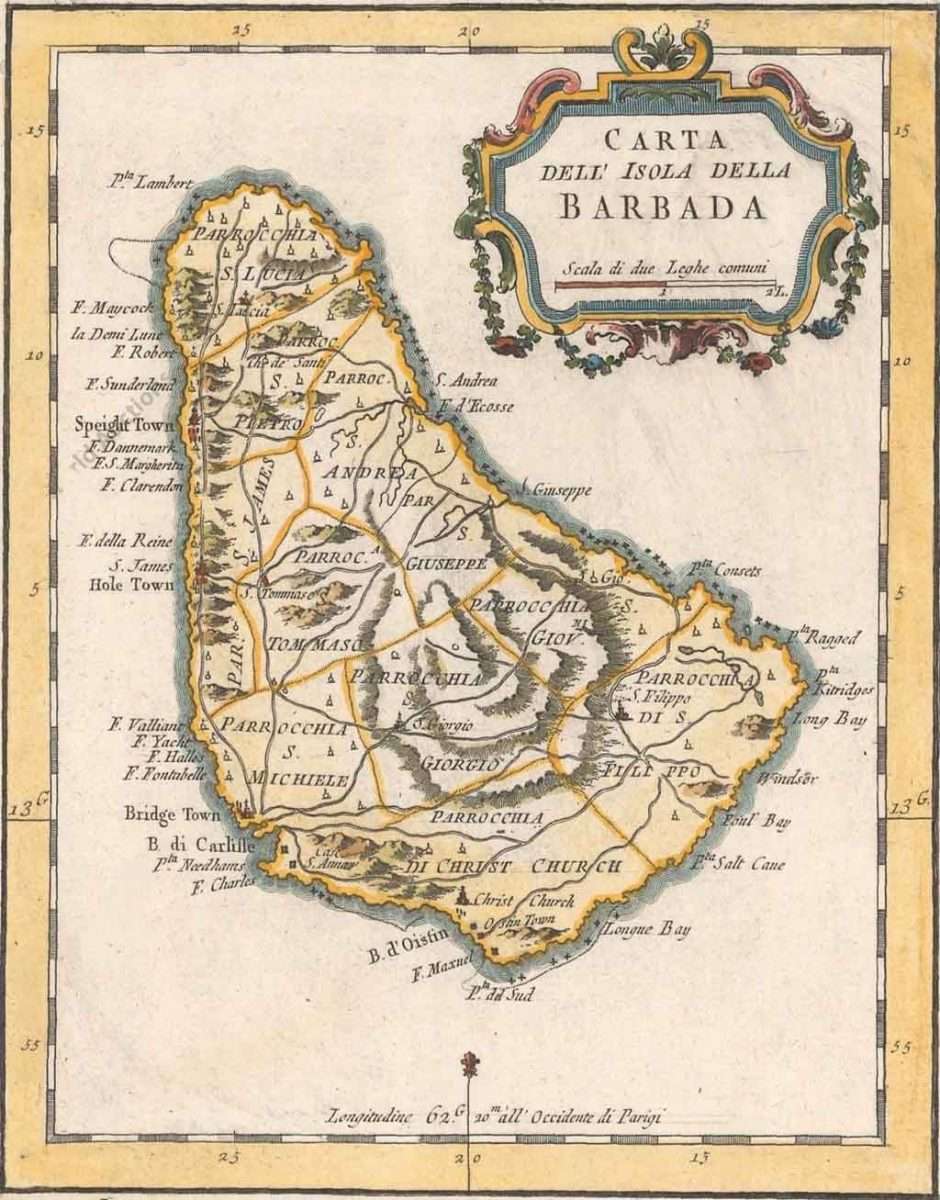 BELLIN (J.N.) 1781 Barbados map
