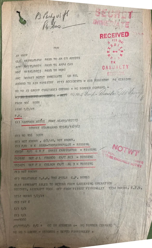 P/O George Harold Frederick Inniss - AD750 crash report file