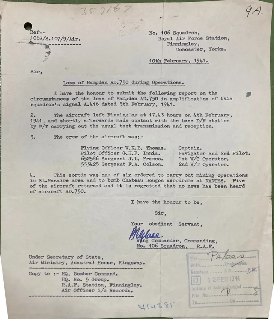 P/O George Harold Frederick Inniss - AD750 crash report file