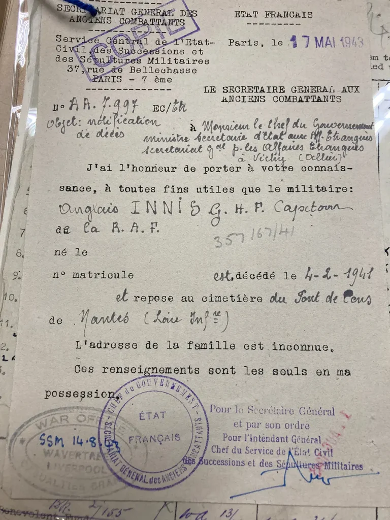P/O George Harold Frederick Inniss - AD750 crash report file