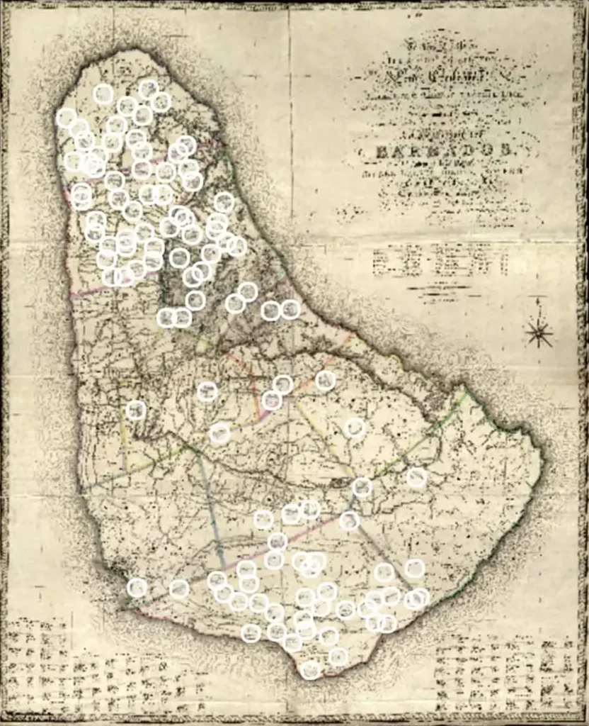 F De BALLALIER 1825 Barbados map