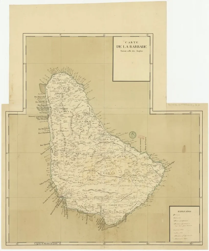 Carte de la Barbade suivante celle des Anglois (Barbados Map Next that of the English) circa 1740