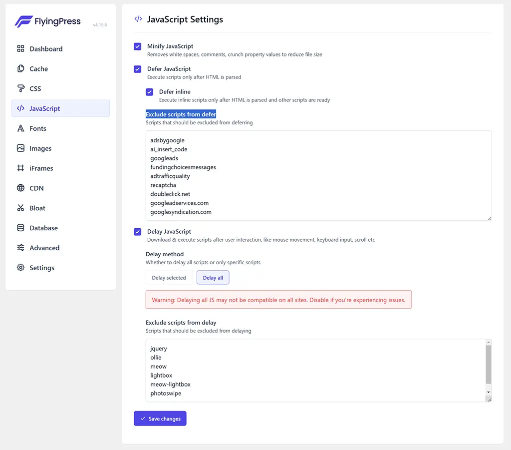 FlyingPress settings - Google AdSense