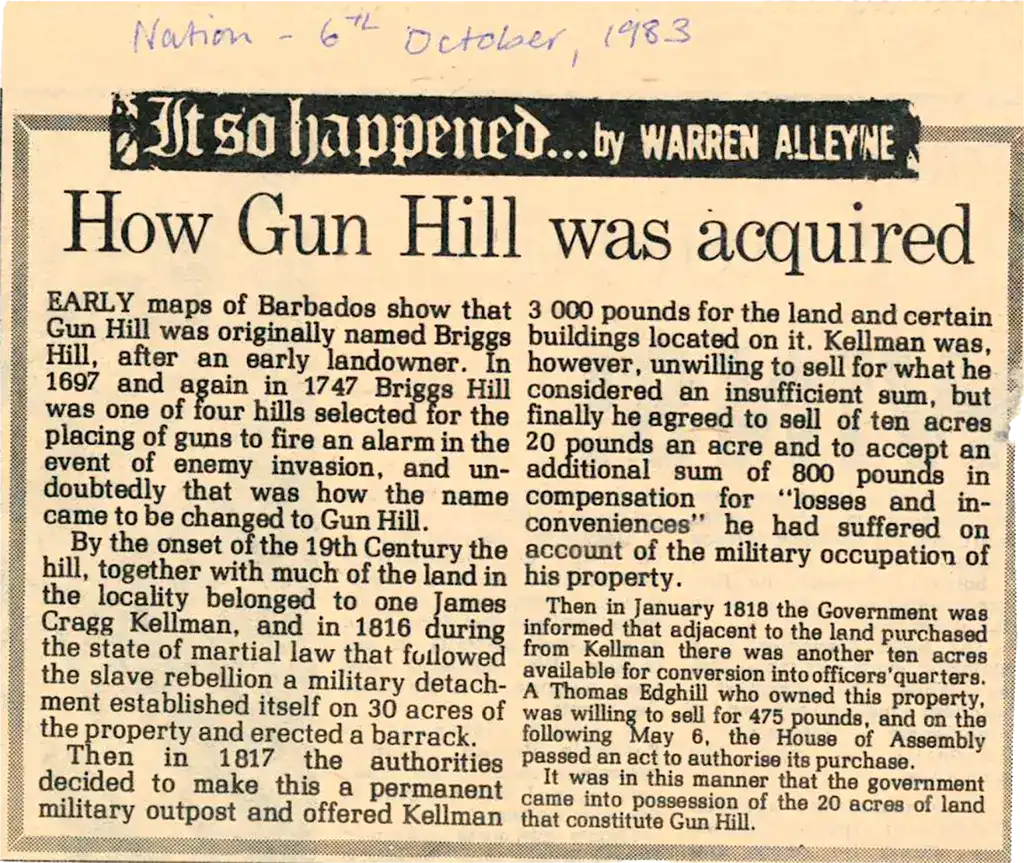 How Gun Hill was acquired - Warren Alleyne - Nation 6 October 1983.