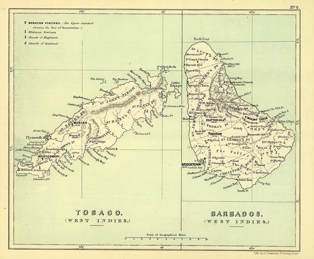 Tobago & Barbados Moravian Stations from The Moravia Atlas - 1853