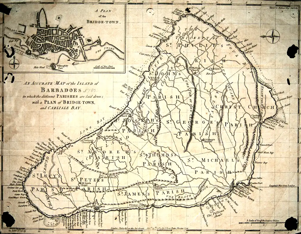 1782 J Lodge (Engraver) - An accurate Map in the island of Barbadoes