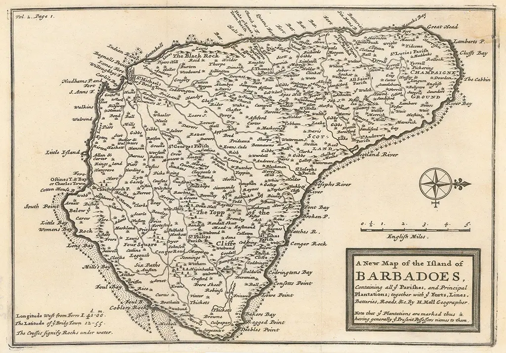 Herman Moll - 1720 The A New Map of the Island of Barbadoes