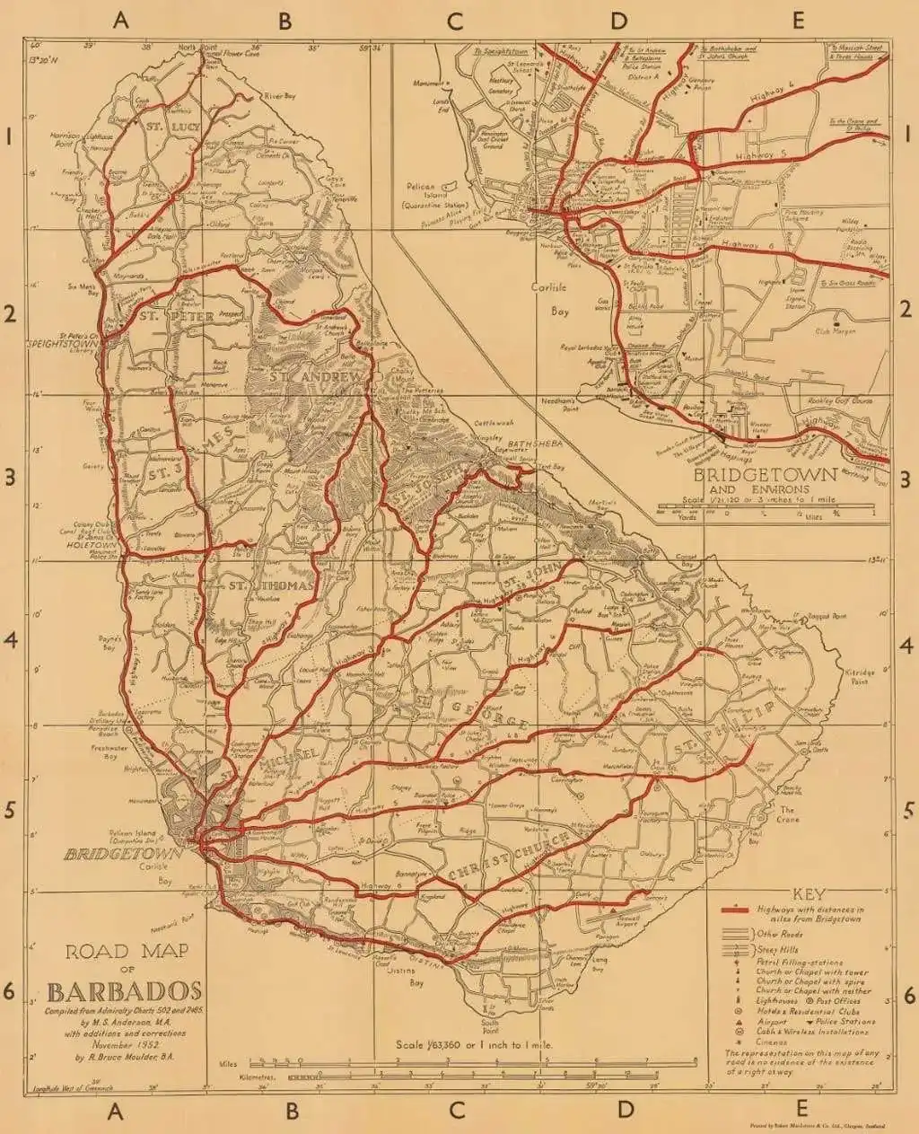 A Map of Barbados for Motorist Cyclist Walkers & Tourist - 1952
