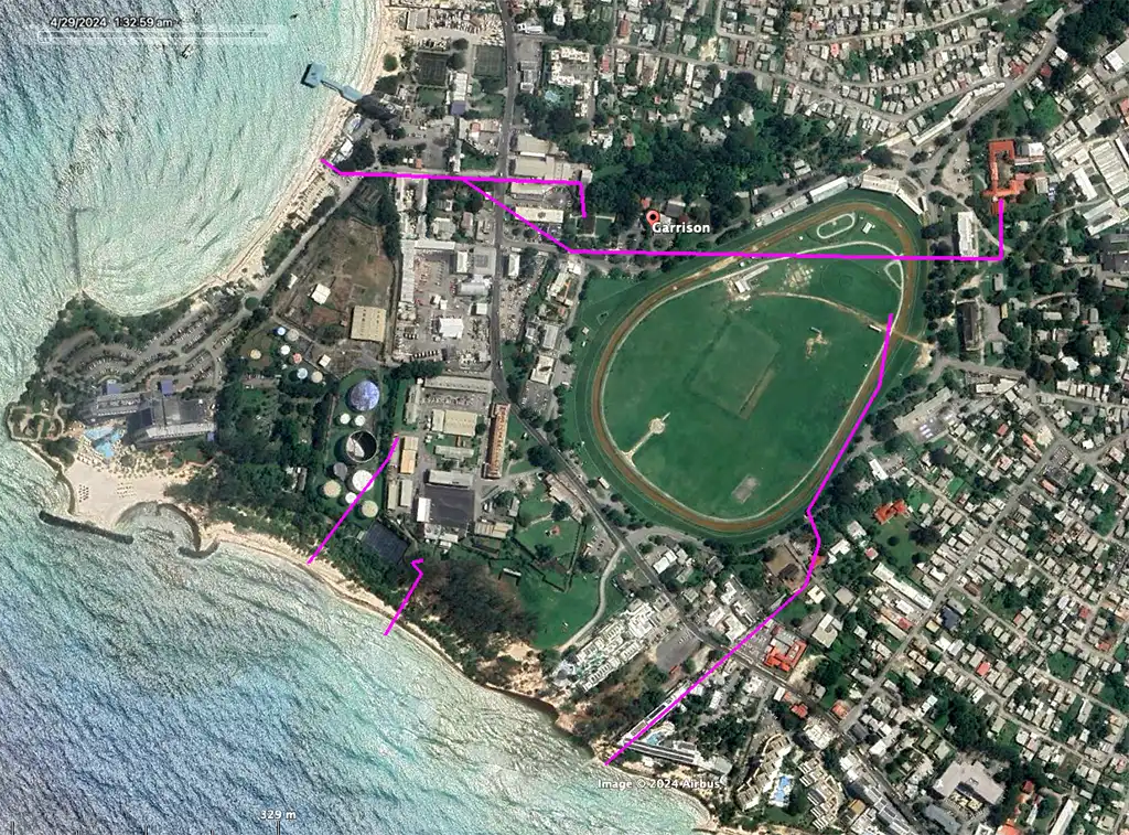 Google Map showing the Garrison Drains.