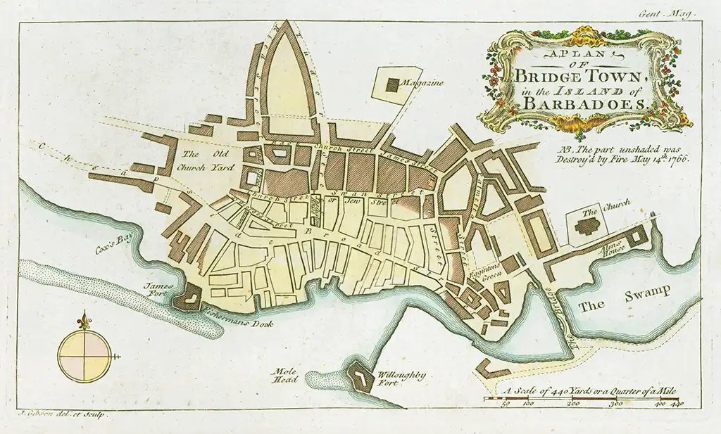 1766 Gibson Map - Bridgetown Barbados map