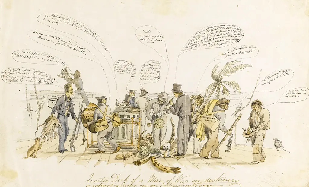 Cartoon of Charles Darwin on HMS Beagle